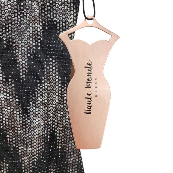 Chevron Print Bodycon Mini Dress Halter Neck Keyhole Back Haute Black Silver M - Picture 6 of 10